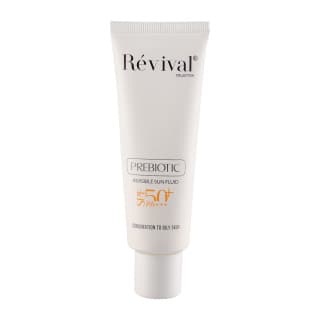 فلوئید ضد آفتاب بی رنگ رویوال مدل prebiotic مناسب پوست چرب SPF50