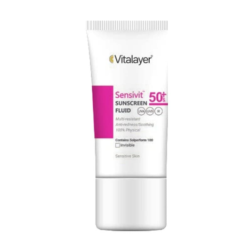فلوئید ضد آفتاب ویتالیر مدل سنسی ویت بی رنگ پوست حساس و آسیب دیده SPF50