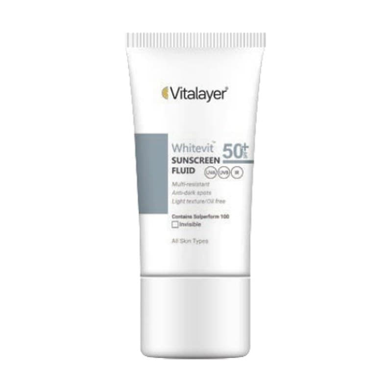 فلوئید ضد آفتاب ویتالیر مدل وایت ویت بی رنگ پوست تیره و لک دار SPF50